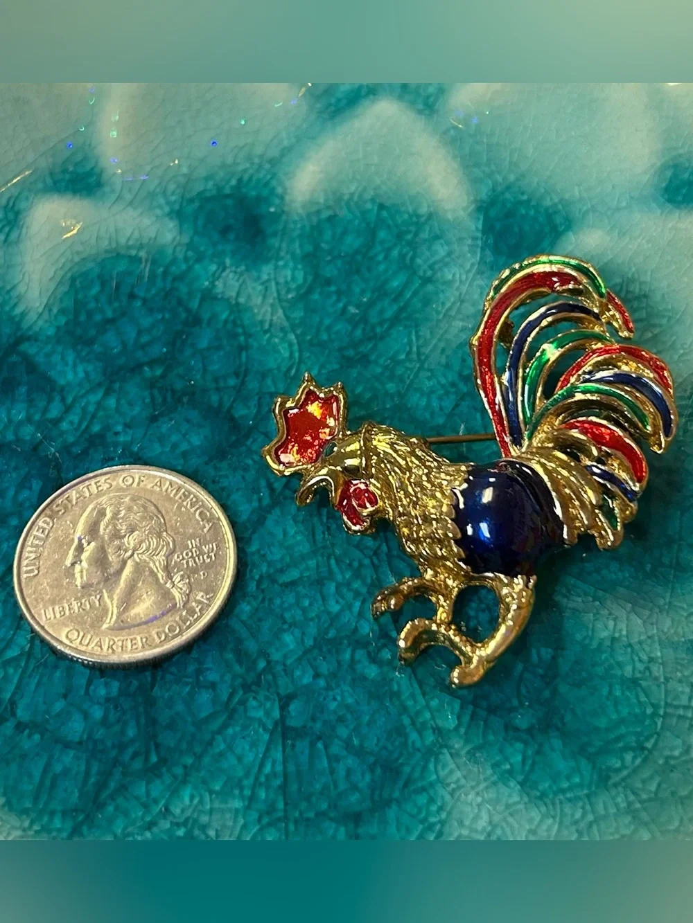 Enamel Rooster Brooch Pin Vintage